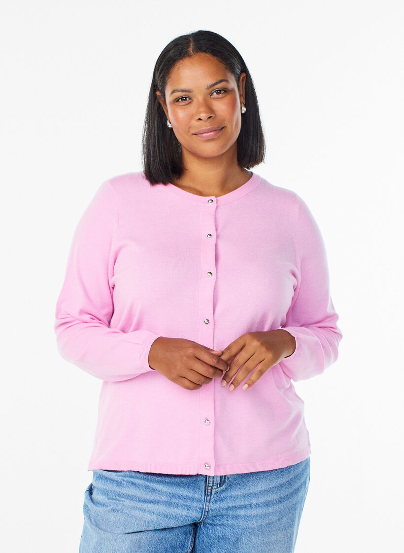 Cardigan mit runden Knöpfen, Pink, Model image number 0