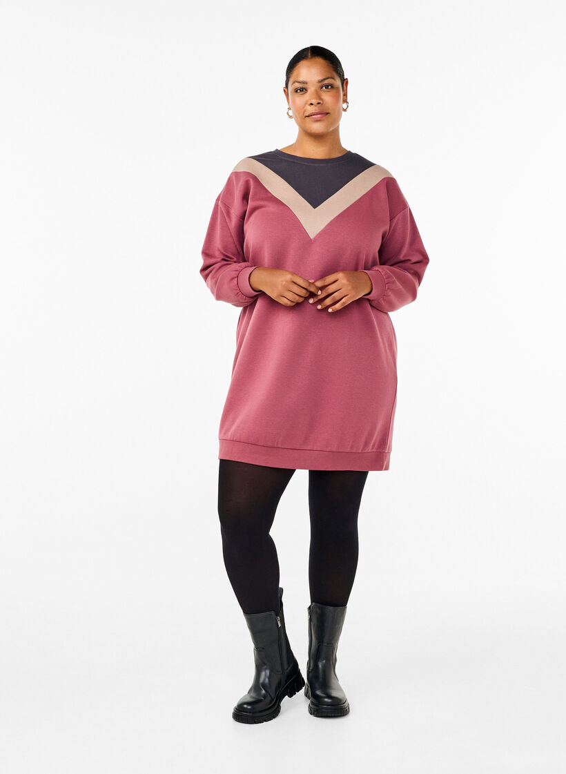 Langes Sweatshirt mit Farbblock, Rose B. Color Block, Model image number 2