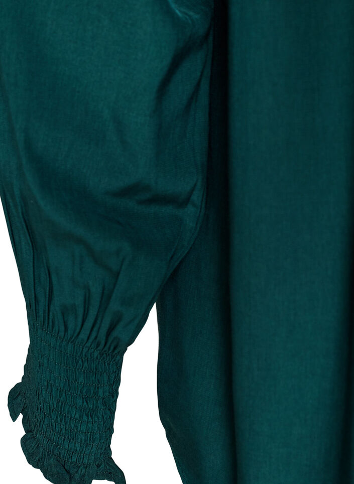 Bluse mit R&uuml;schenkragen und Raffung, Gr&uuml;n, Packshot image number 3
