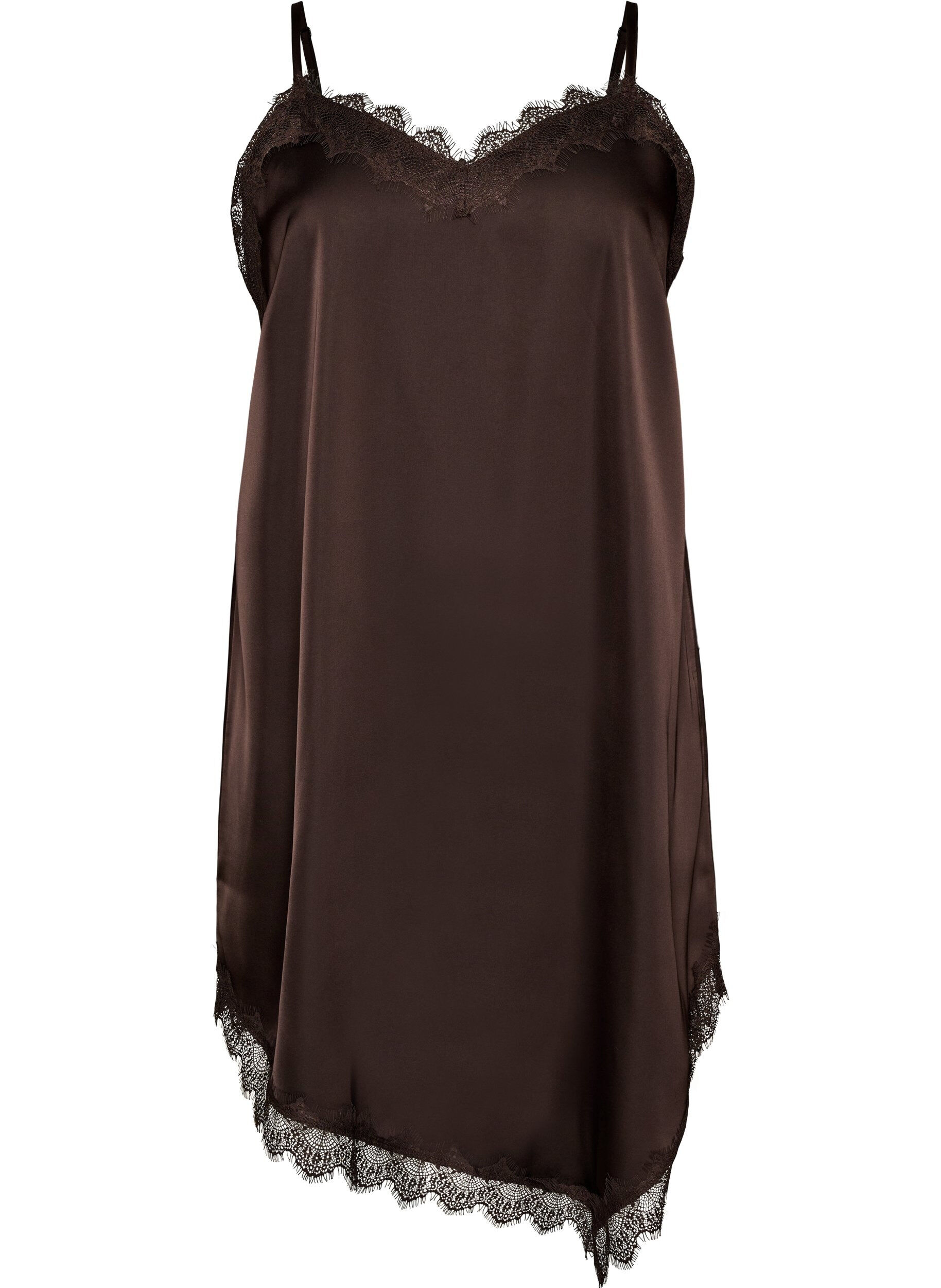 Zizzi Spitzenkleid in Satinoptik, Braun, Packshot image number 0