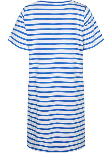 Gestreiftes Jerseykleid mit kurzen Ärmeln, Blue Stripes, Packshot image number 1