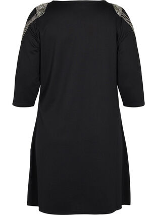 Kleid mit 3/4-Ärmeln und Perlen, Black, Packshot image number 1