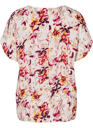 Kurzarm Bluse aus Viskose mit Print, Beige w. Flower AOP, Packshot image number 1