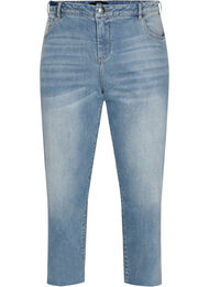 7/8-Jeans mit Fransensaum und hoher Taille, Light blue denim, Packshot