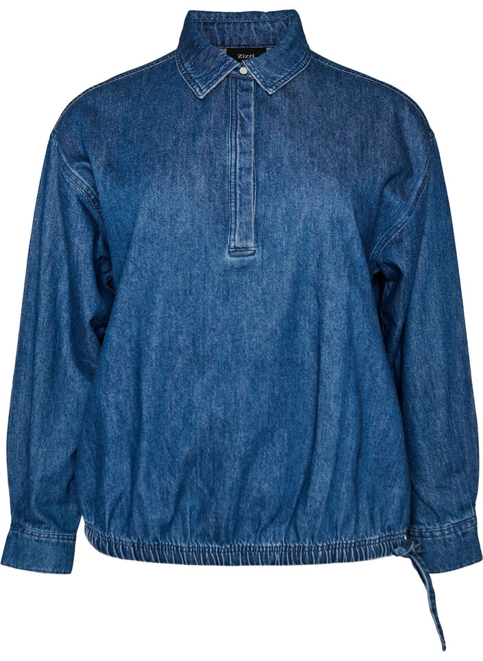 Bluse aus Denim mit Balloon-Fit, Blau, Packshot image number 0