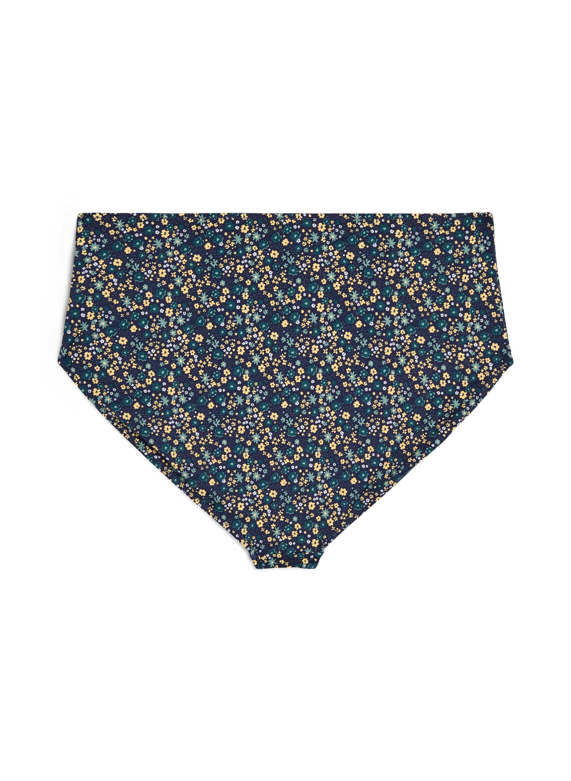 Zizzi Bikini-Slip mit Print und hoher Taille, Gr&uuml;n, Packshot image number 1