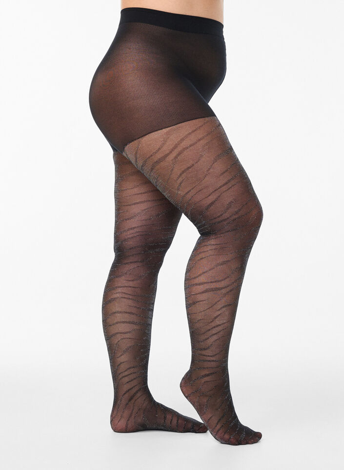 Strumpfhose mit Glitzer-Zebramuster und 30 Denier, Schwarz, Packshot image number 0