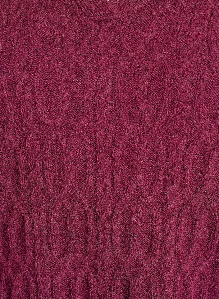 Zopfmuster-Pullover mit Polokragen, Dunkles Bordeaux, Packshot image number 2