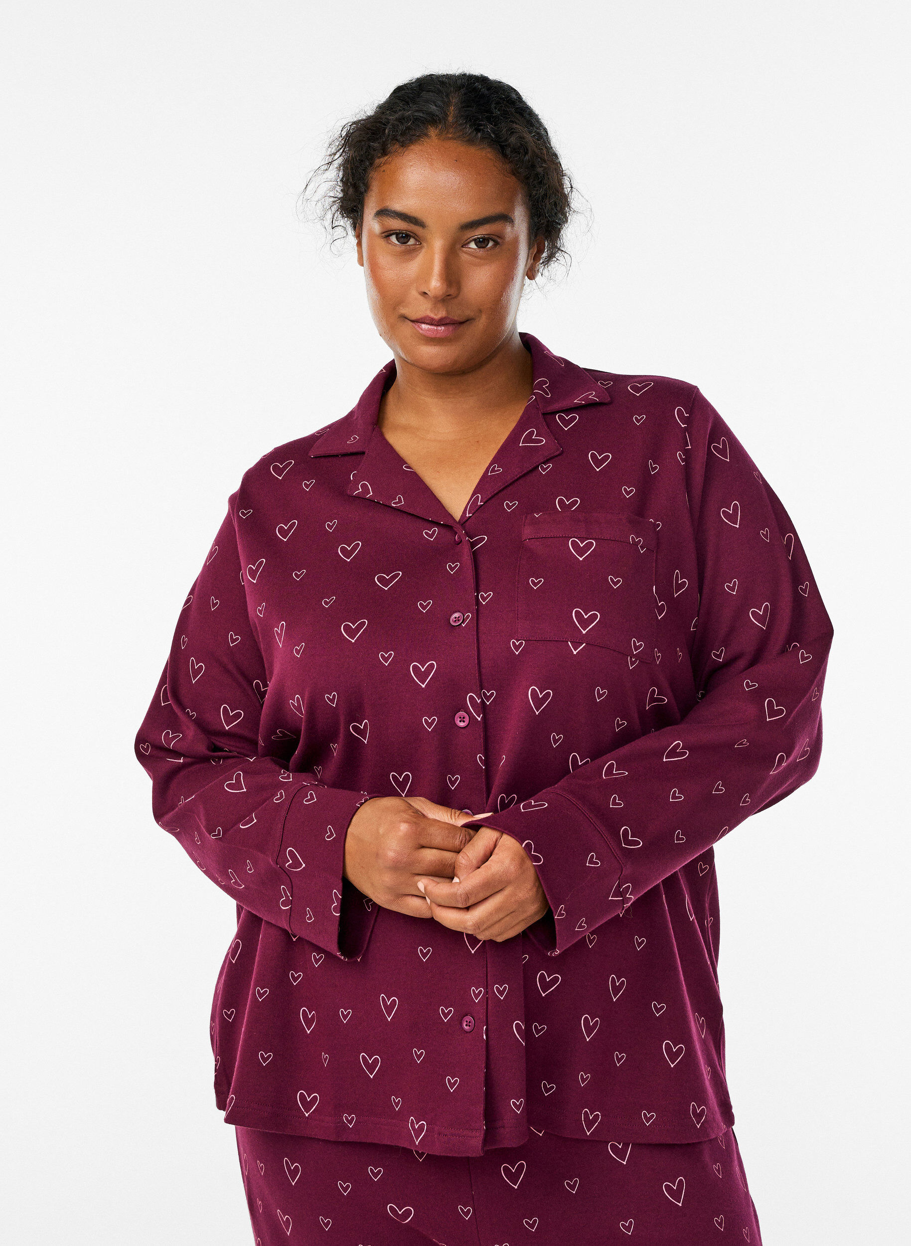 ZizziBaumwoll-Pyjamahemd mit Brusttasche, Rot, Model image number 0