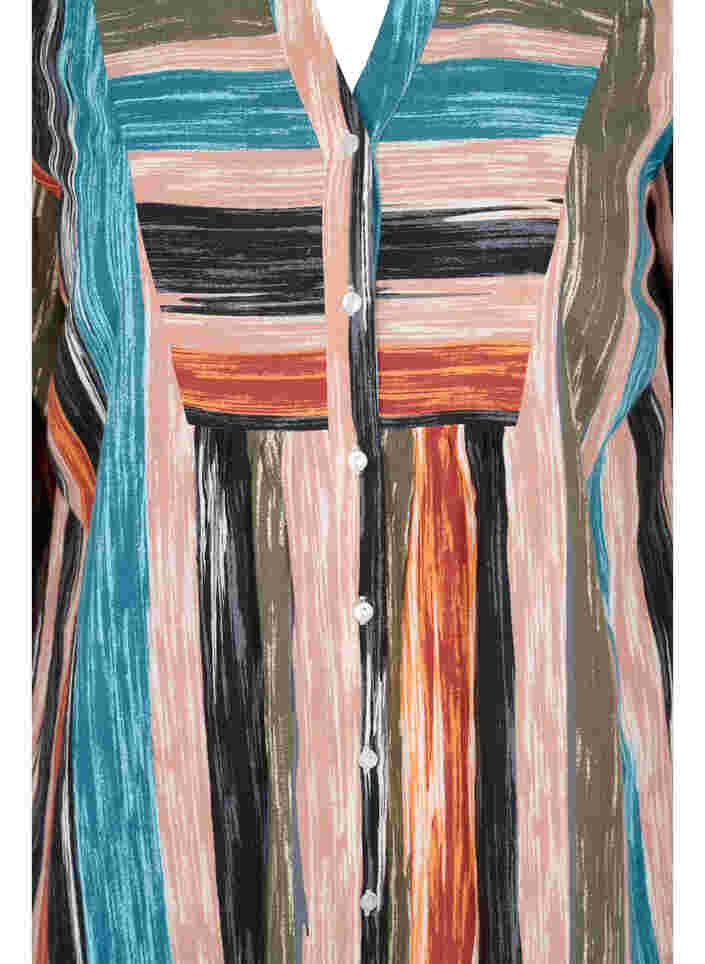 Gemustertes Baumwollkleid mit 3/4 Ärmeln, Multi Stripe AOP, Packshot image number 2