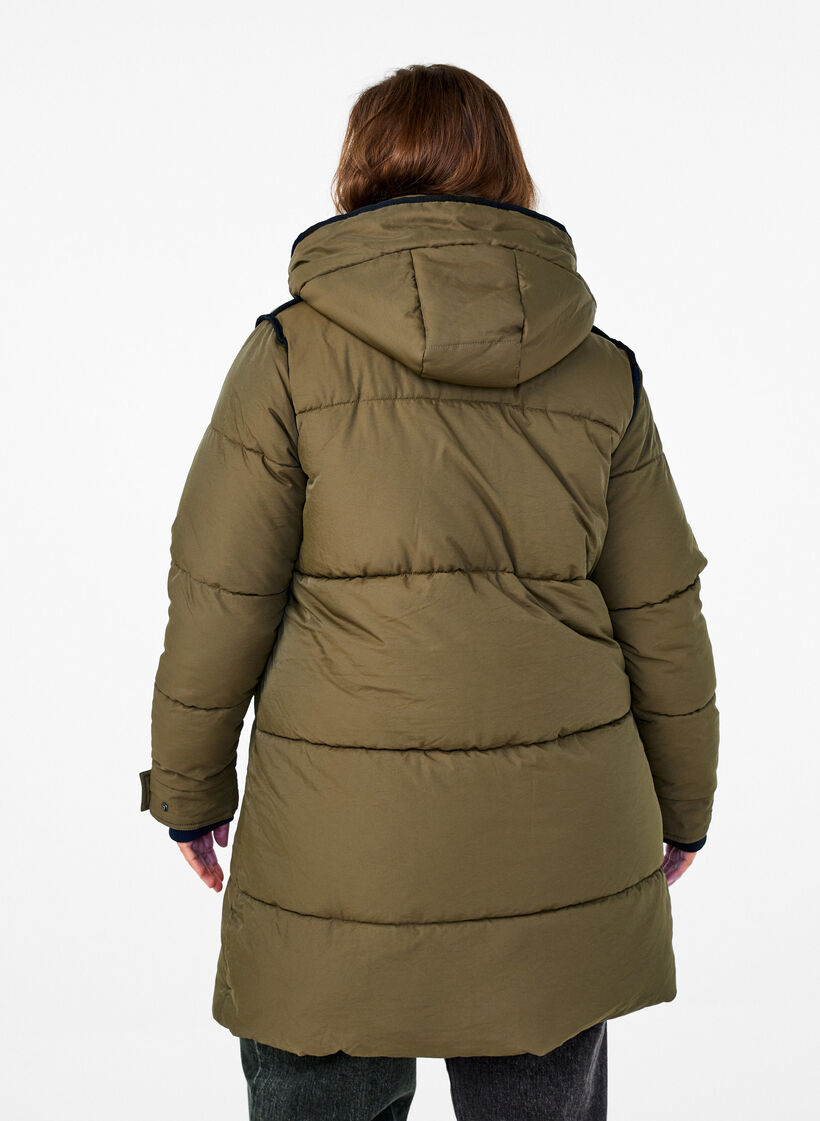 Steppjacke mit Kapuze und Kontrastdetails, Grün, Model image number 2