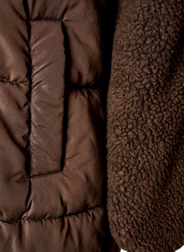 Mittellange Steppjacke mit Teddyfleece, Braun, Packshot image number 3