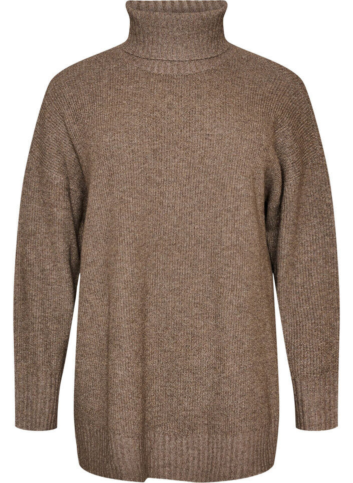 Locker gestrickter Pullover mit Rollkragen, Braun, Packshot image number 0