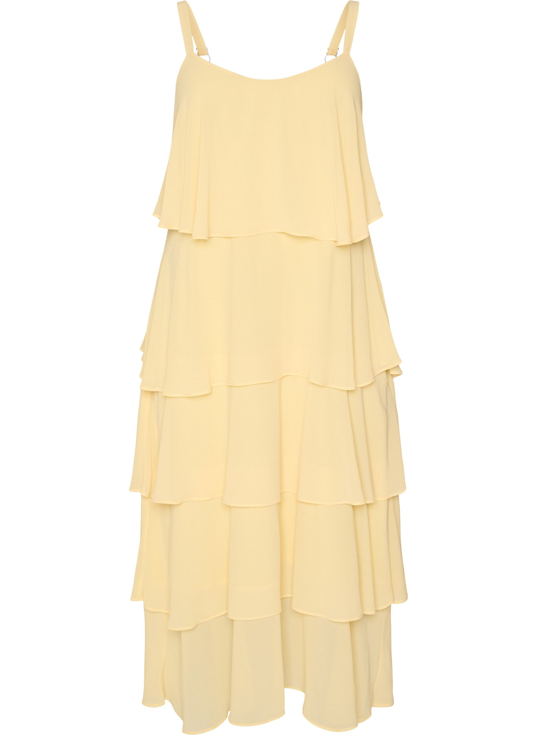 ZizziMaxikleid mit R&uuml;schen-Volants und abnehmbarem Cape, Gelb, Packshot image number 3