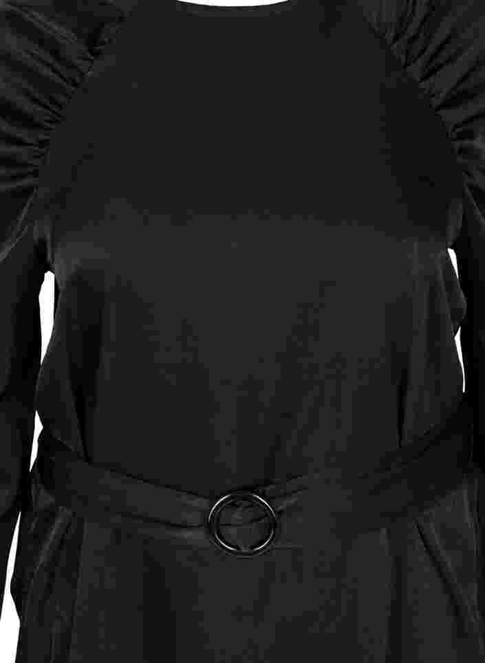 Langarm Kleid mit passendem Taillengürtel, Black, Packshot image number 2