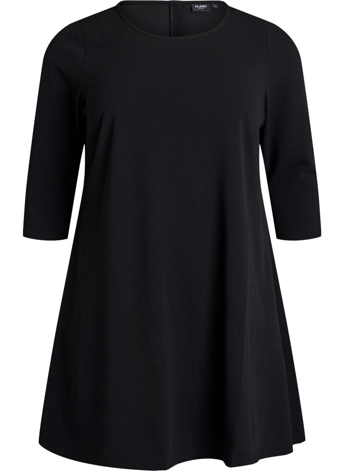 Kurz geschnittenes A-Linien Kleid aus Webstoff mit 3/4 &Auml;rmeln, Schwarz, Packshot image number 0