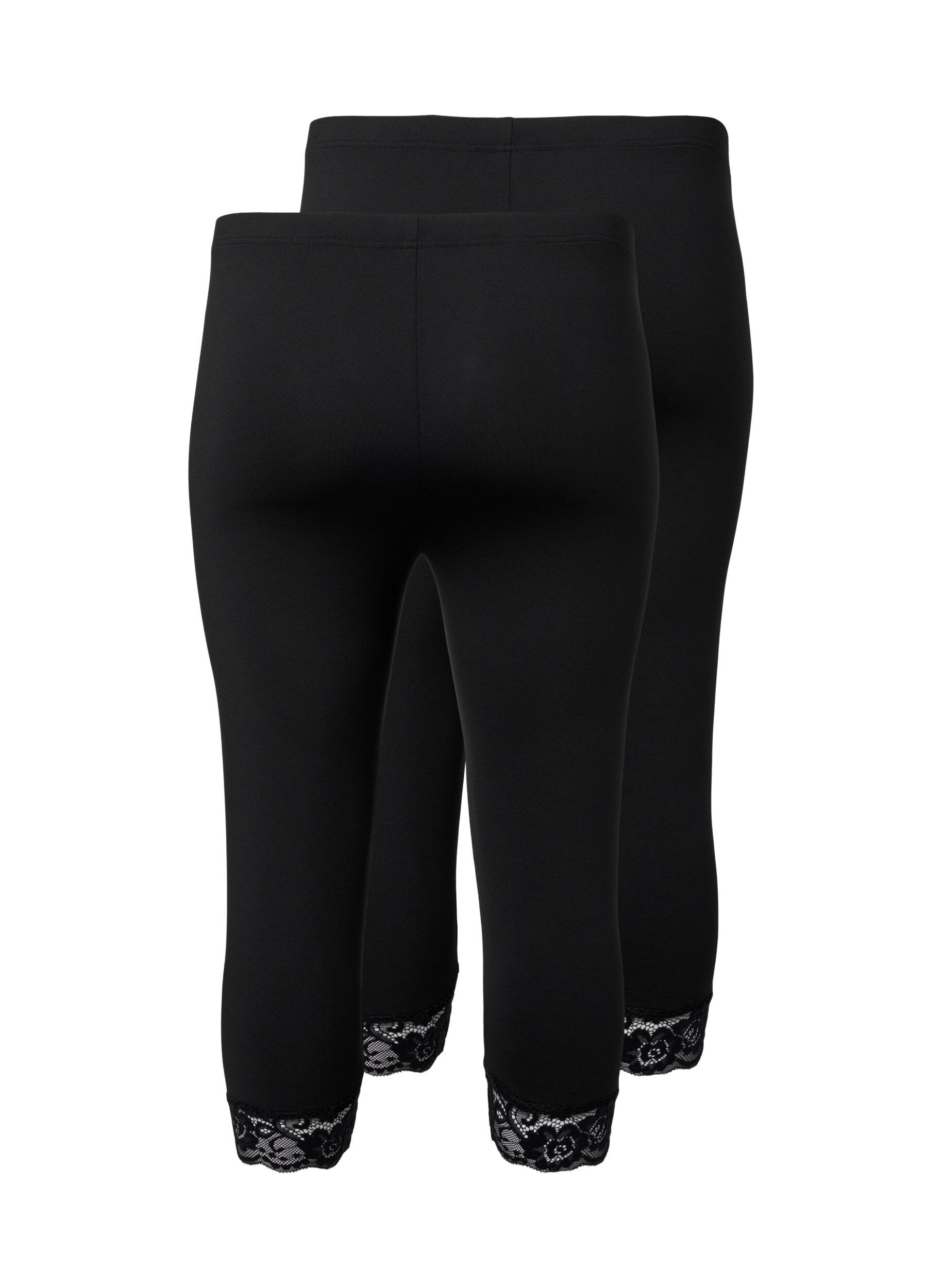 Zizzi 2er-Pack 3/4 Leggings mit Spitze, Black / Black, Packshot image number 1