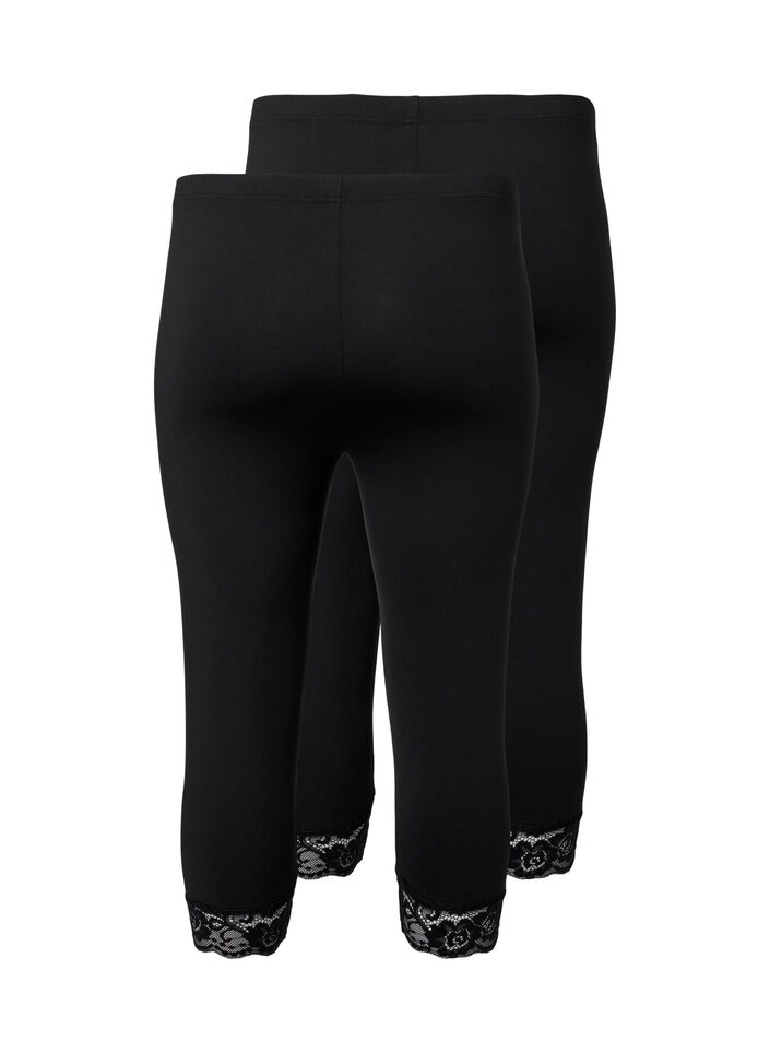 2er-Pack 3/4 Leggings mit Spitze, Black / Black, Packshot image number 1