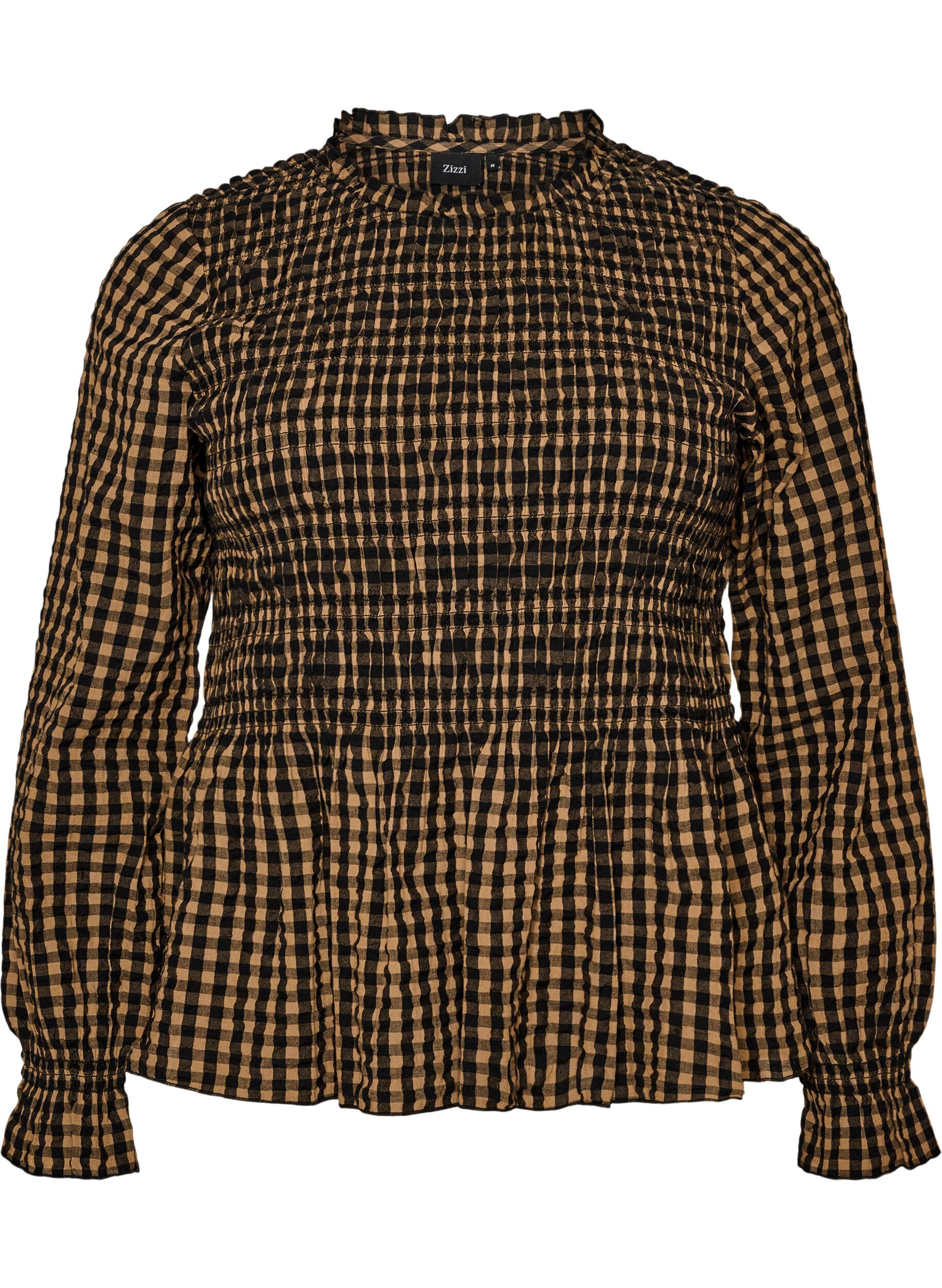 Karierte Bluse mit Smock und Sch&ouml;&szlig;chen