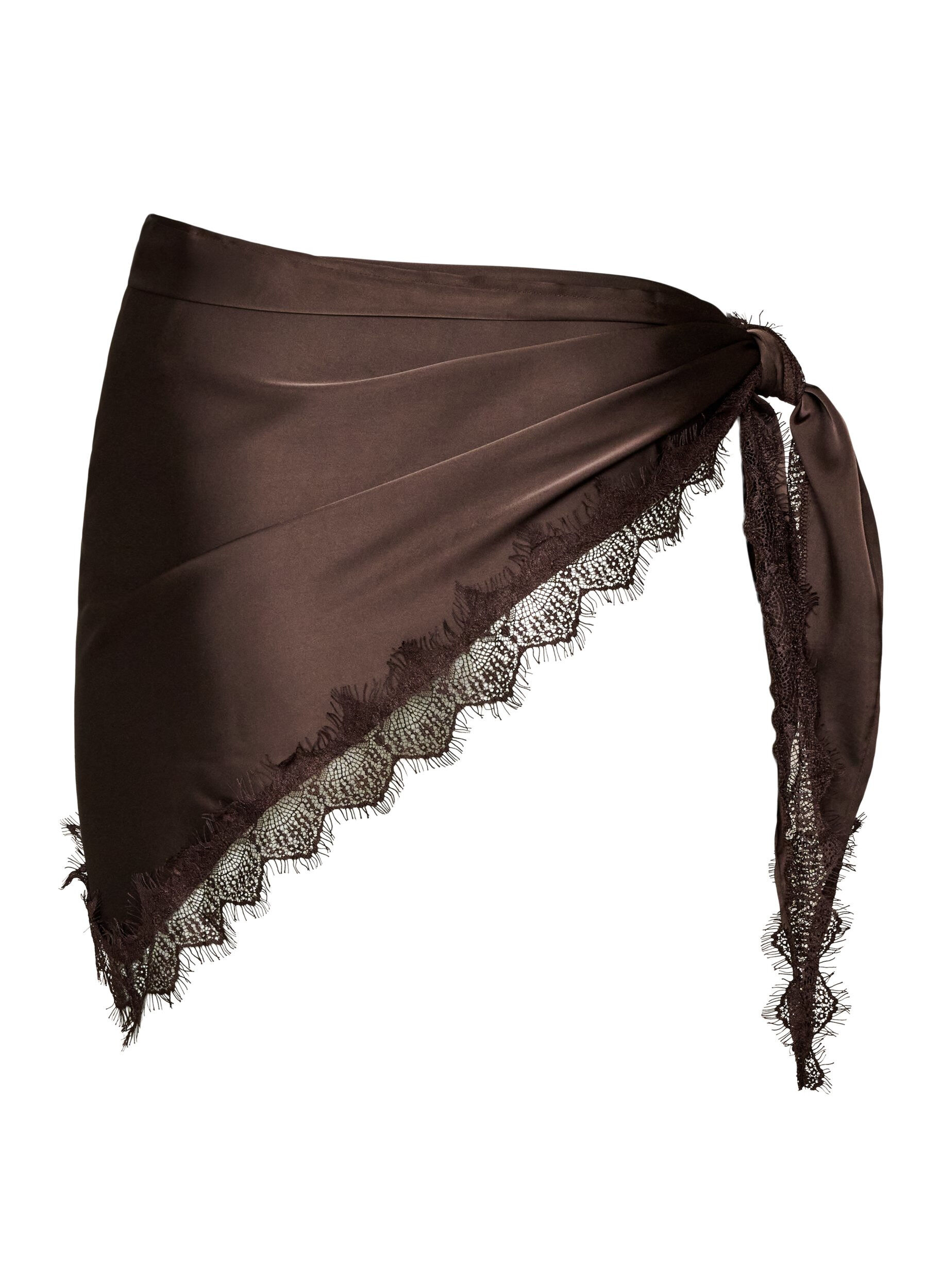 ZizziSchal aus Satin mit Spitzensaum, Braun, Packshot image number 1