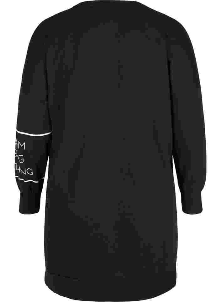 Langarm Sweatkleid mit Printdetail, Black, Packshot image number 1