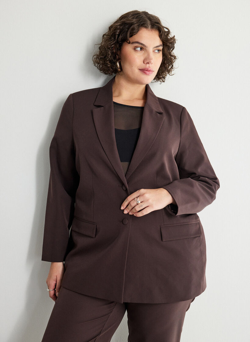 Klassischer Blazer mit Knopfverschluss, Braun, Model image number 0