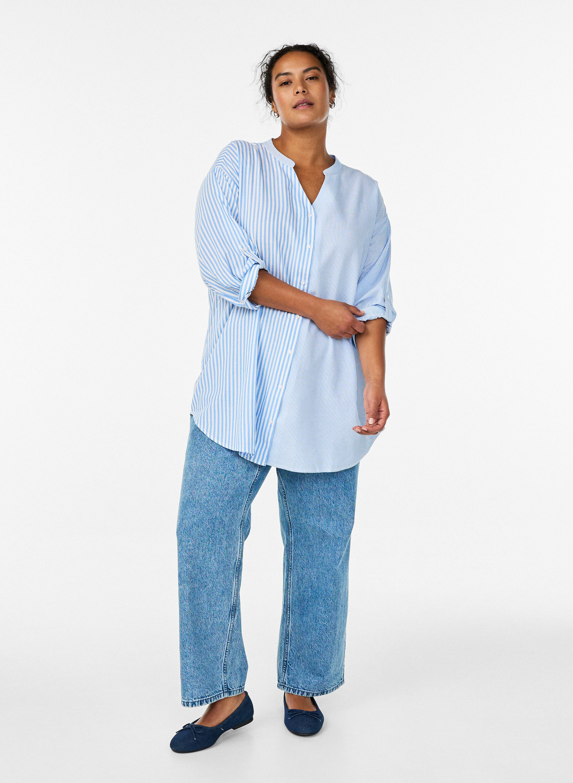 Zizzi Karierte Tunika mit 3/4-&Auml;rmeln, Blau, Model image number 1