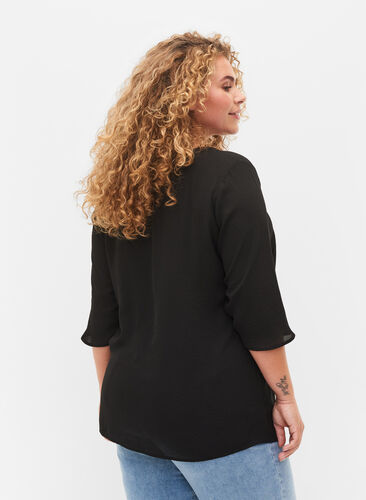 Bluse mit 3/4 Ärmeln und V-Ausschnitt, Black, Model image number 1