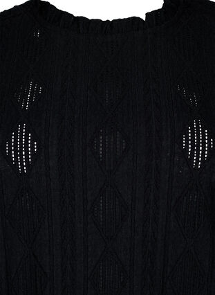 Bluse mit Rüschendetails und einem Ton in Ton gehaltenen Muster, Black, Packshot image number 2