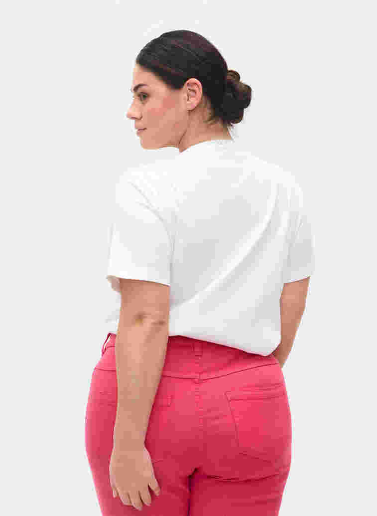 T-Shirt aus Baumwolle mit Rippstruktur, Bright White, Model image number 1