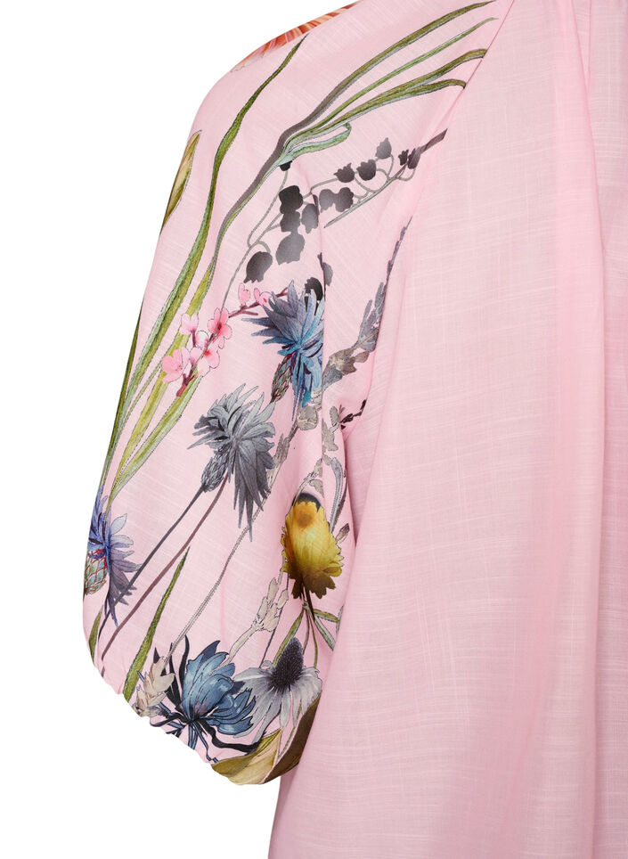 Bluse mit Bindedetail und gebl&uuml;mten &Auml;rmeln, Pink, Packshot