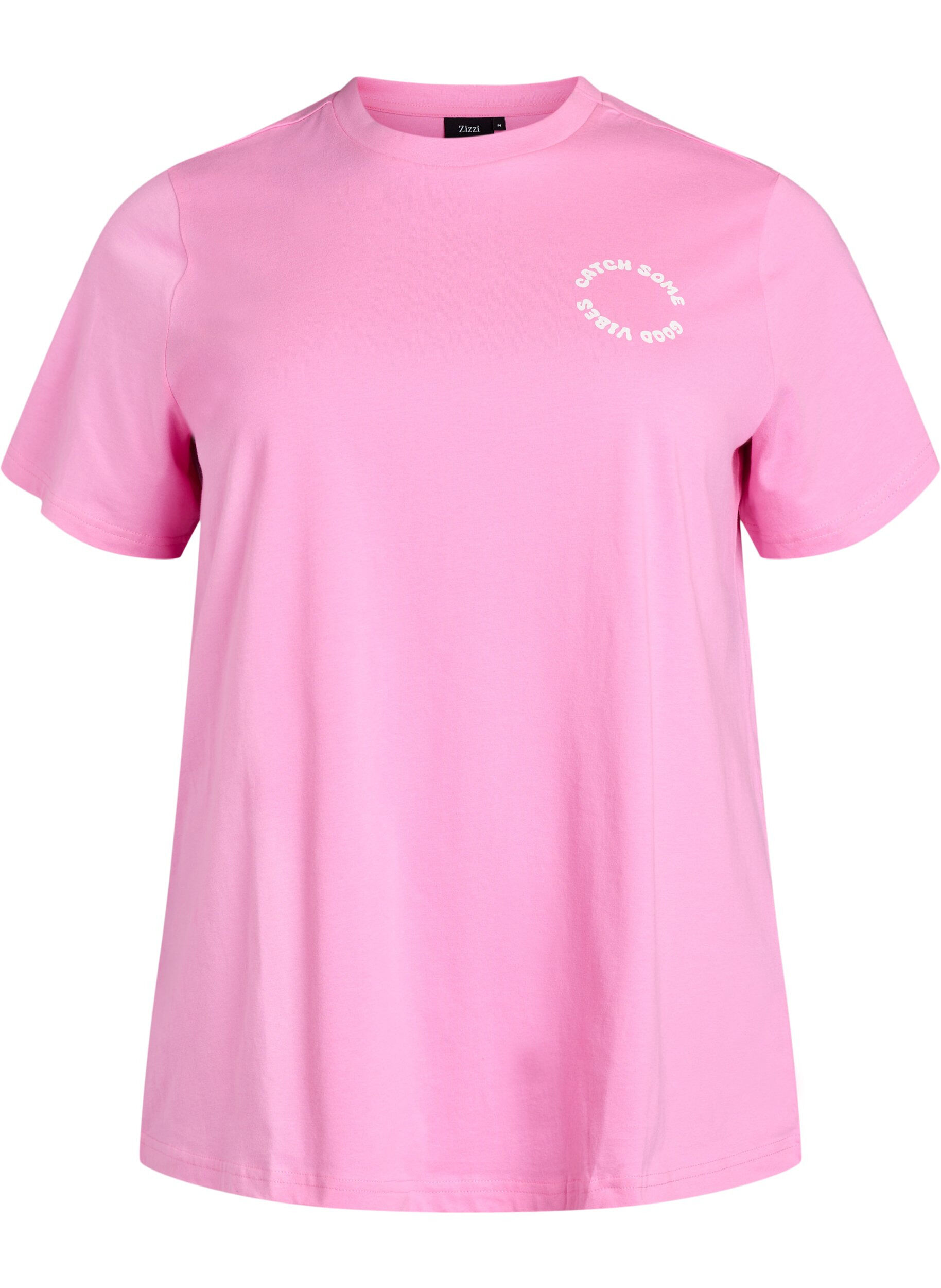 Zizzi T-Shirt aus Bio-Baumwolle mit Textmotiv, Pink, Packshot image number 0