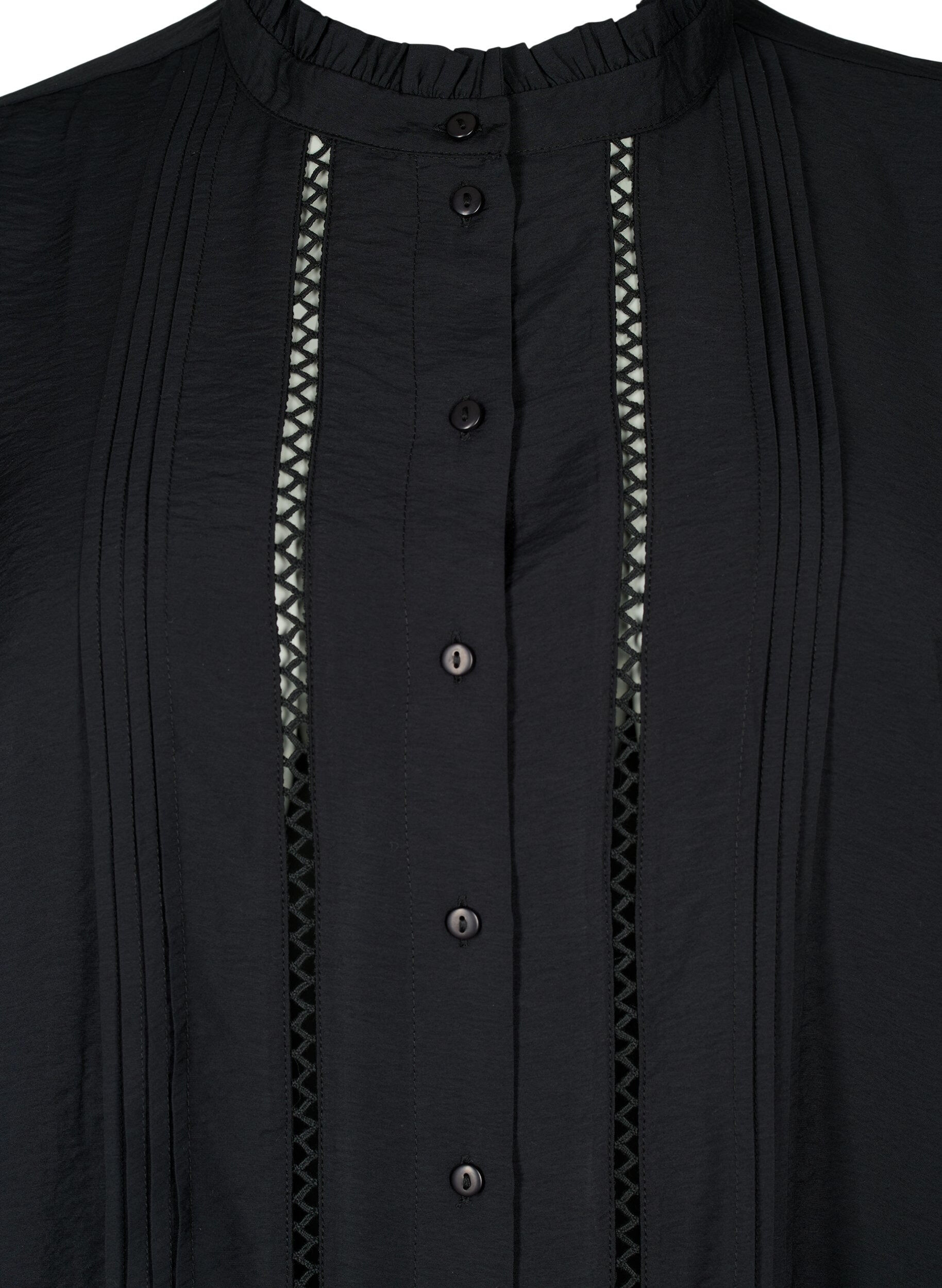 Zizzi  Hemdbluse aus Viskose mit ger&uuml;schtem Kragen, Black, Packshot image number 2