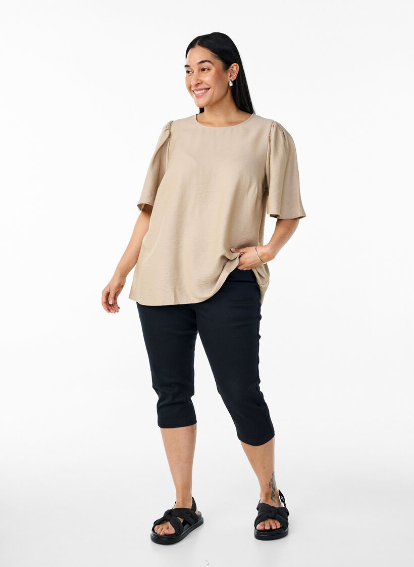 Bluse mit kurzen, weiten Ärmeln, Beige, Model image number 1