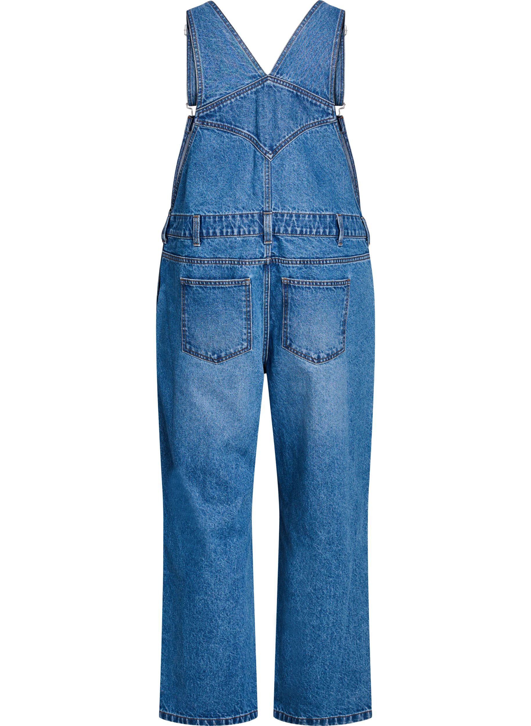 Zizzi Jeans-Latzhose mit weitem Bein, Blau, Packshot image number 1