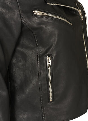 Jacke aus Kunstleder mit Reißverschlussdetails, Black, Packshot image number 3