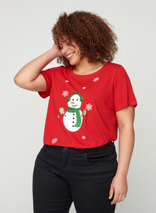 Weihnachts-T-Shirt mit Pailletten, Red, Model image number 0
