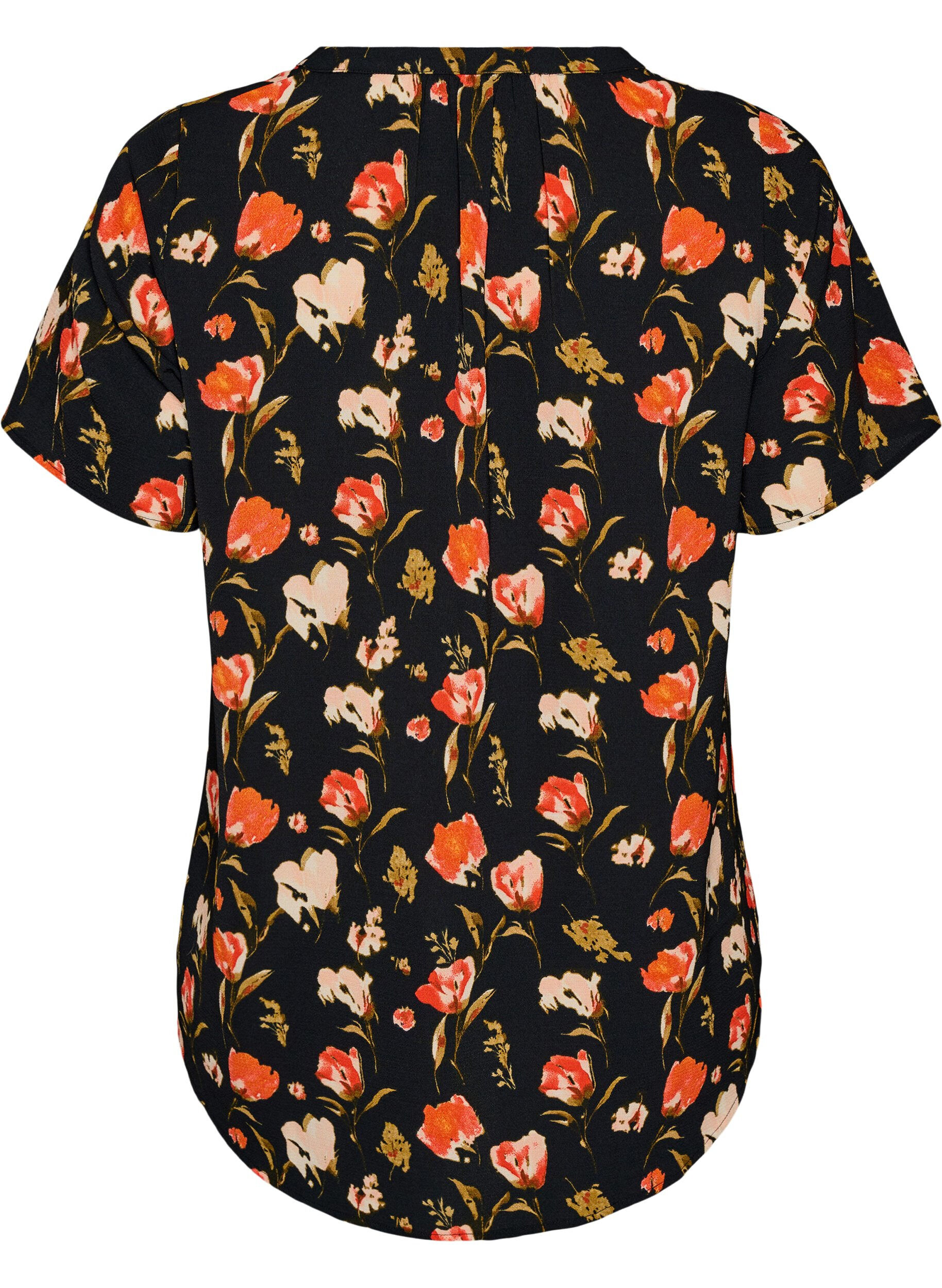 Zizzi Bluse mit kurzen &Auml;rmeln und V-Ausschnitt, Schwarz, Packshot image number 1