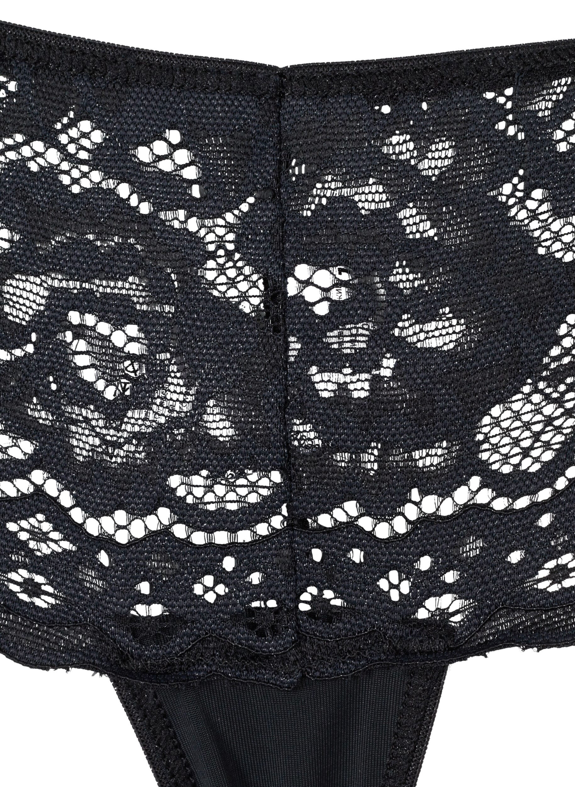 Zizzi 3er-Pack G-String mit Spitze, Schwarz, Packshot image number 3