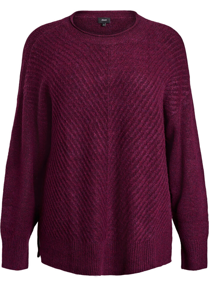 Strickbluse mit V-f&ouml;rmigem Rippenmuster und Schlitzen, Lila, Packshot image number 0