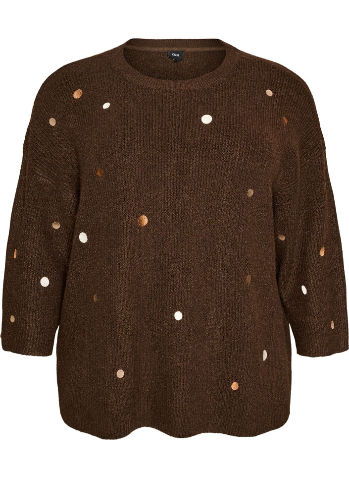 Strickbluse mit kleinen Stickmotiven, Braun, Packshot image number 0