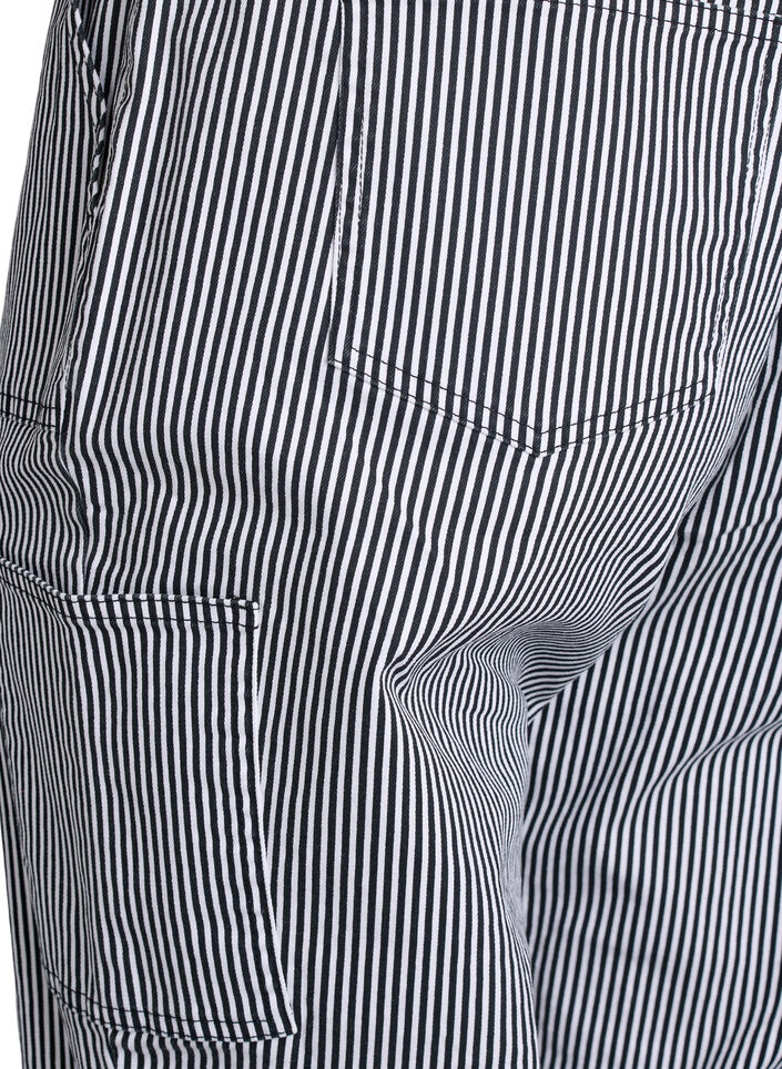 Hoch taillierte Cargojeans mit Streifenmuster, Schwarz, Packshot image number 3