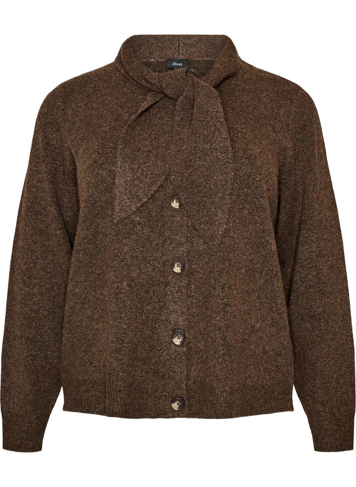 Strickjacke mit Schleifen und Kn&ouml;pfen, Braun, Packshot image number 0
