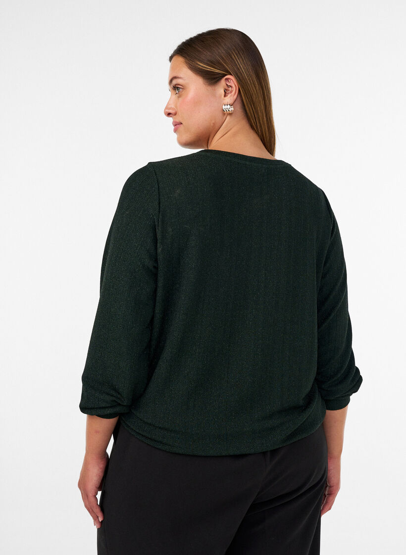 Bluse mit vertikaler Struktur und Glitzerfaden, Gr&uuml;n, Model image number 2