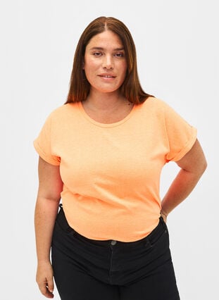 Neonfarbenes T-Shirt aus Baumwolle, Neon Coral, Model image number 0