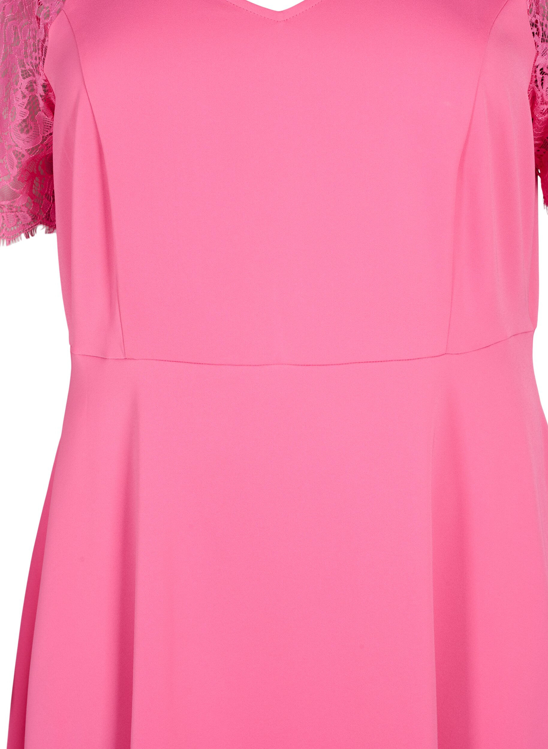 Zizzi Midikleid mit kurzen Spitzen&auml;rmeln, Shocking Pink, Packshot image number 2