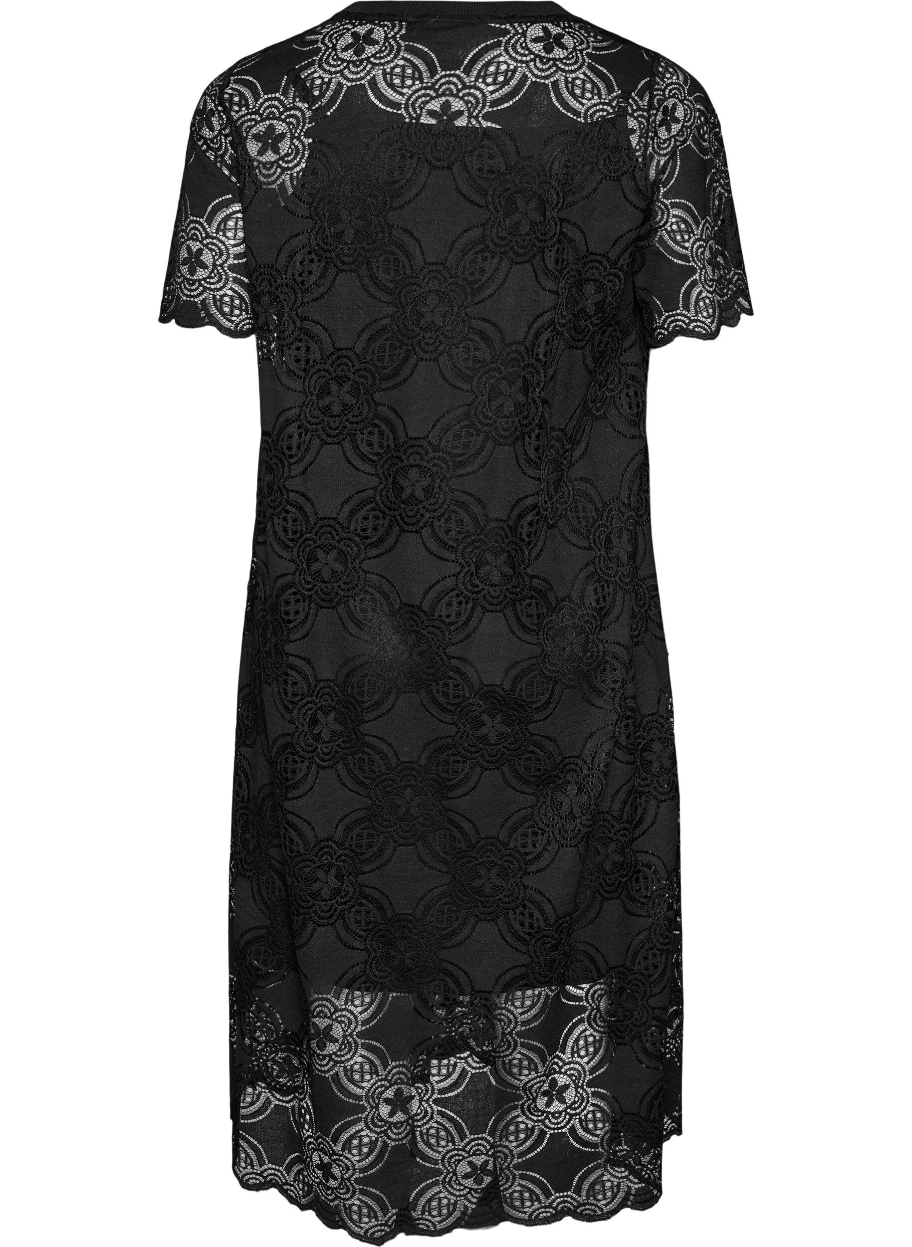 Zizzi Spitzen-Midikleid mit 1/2-&Auml;rmeln, Schwarz, Packshot image number 1