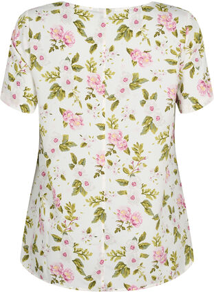 FLASH – Kurzärmelige Bluse mit Print, Off White Flower, Packshot image number 1
