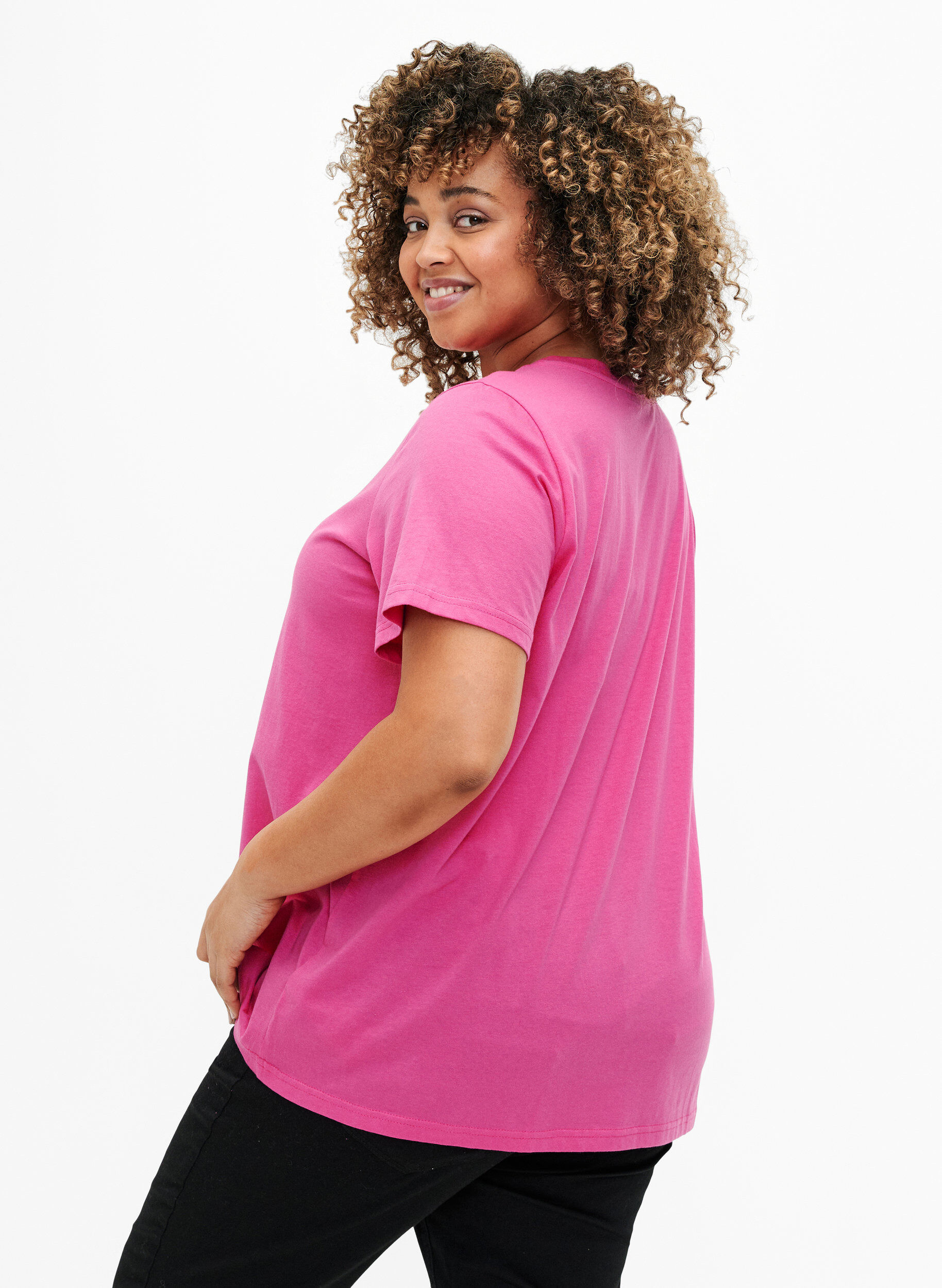 Zizzi T-Shirt aus Baumwolle mit goldener Aufschrift, R.Sorbet w.Gold Love, Model image number 1