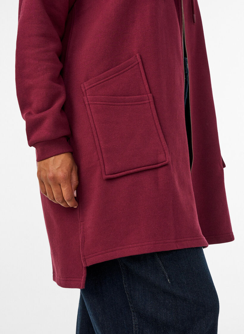 Langer Cardigan mit Kapuze und Rei&szlig;verschluss, Rot, Model image number 3